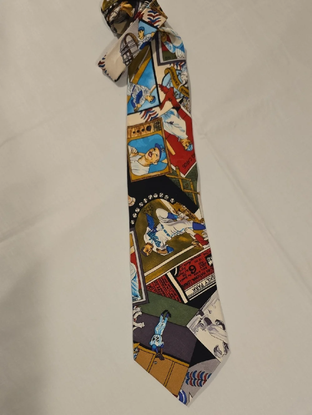 Nicole Miller Multicolor Old Time Baseball‎ Novelty Print Silk Men's Vintage Tie